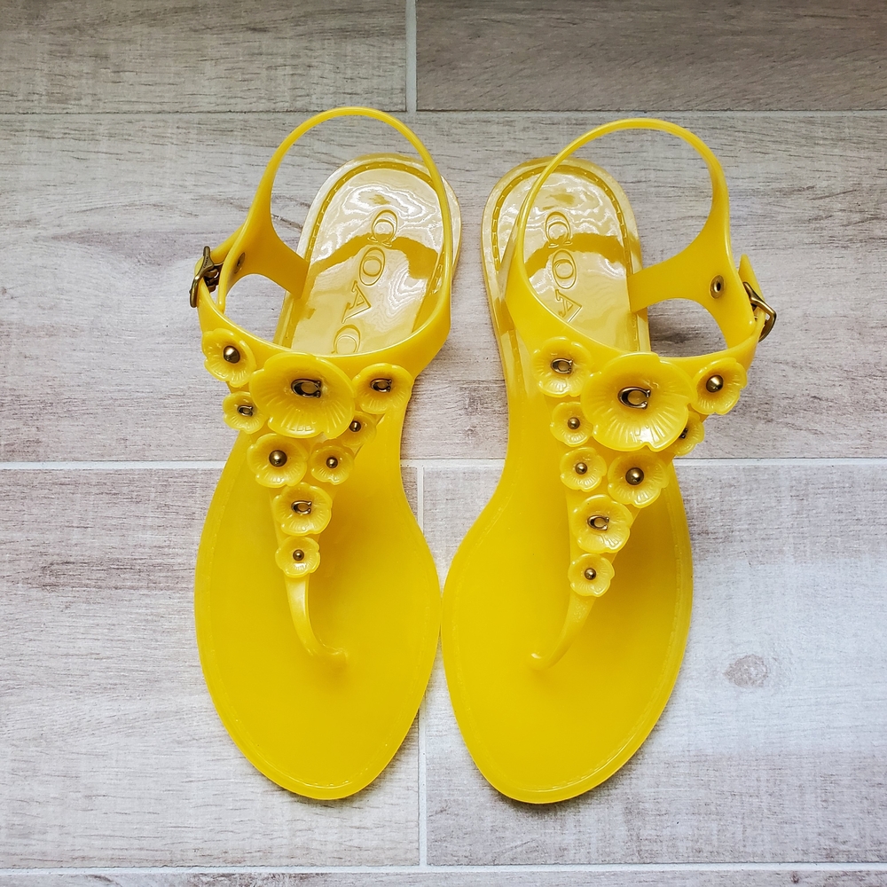 Coach Yellow Floral Jelly Sandals. Vibrant and Stylish. Size 7.